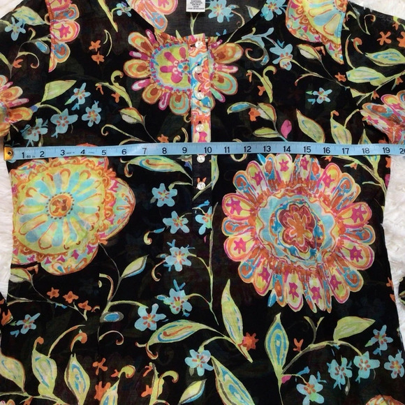 Athleta Silk Tunic Swim Cover Semi Sheer Floral Buttons Boho Swim Cover Small M - Picture 9 of 11